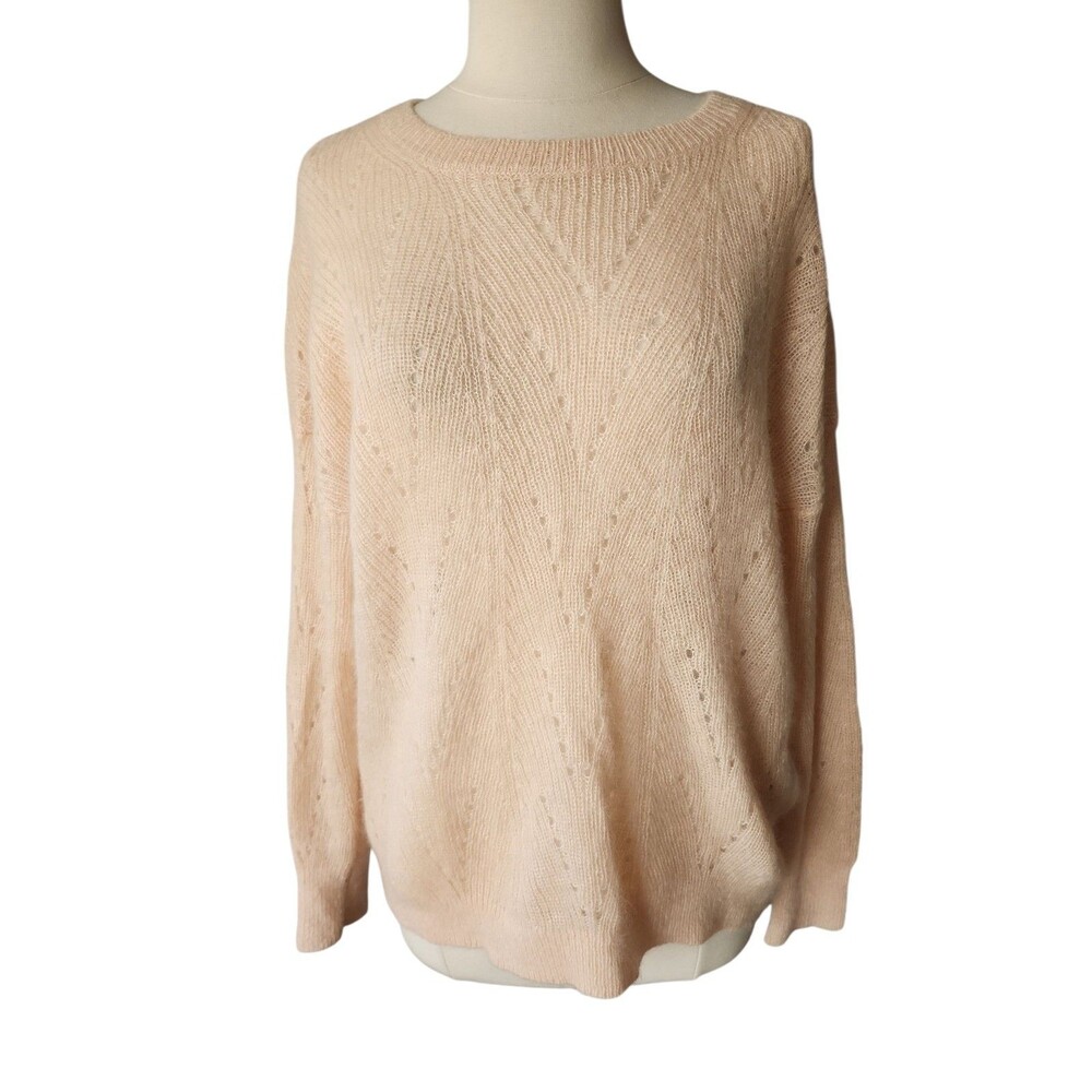 Babaton Mohair Blend Crewneck Sweater Womens S Pink Eyelet Soft Girl Coquette